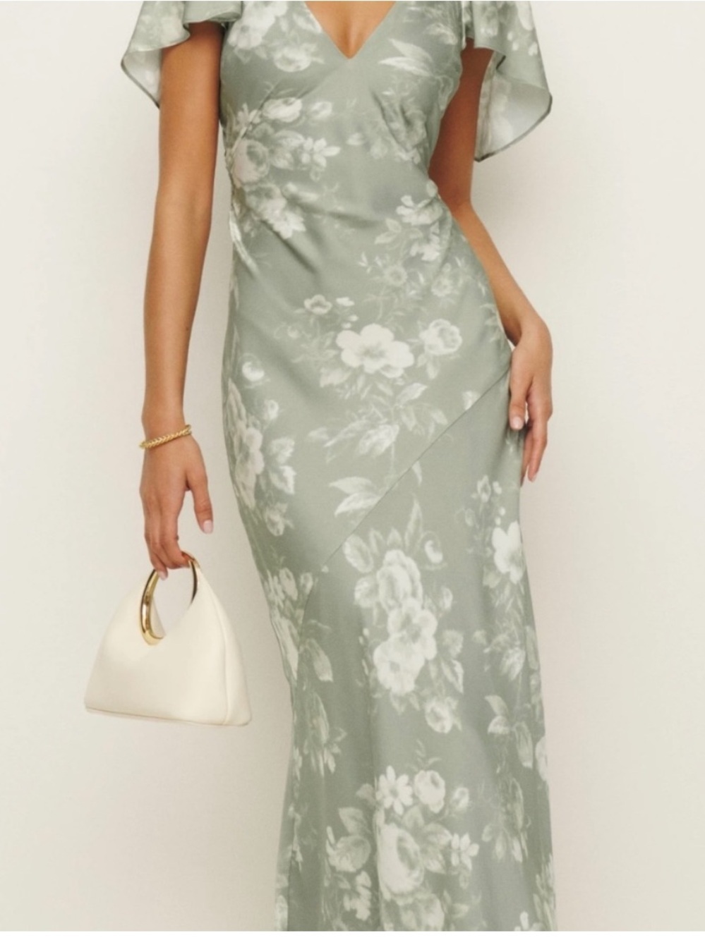 Reformation Vida Satin Maxi Dress | Vendela Floral Print Sage Ivory | Size 0 - Picture 6 of 16